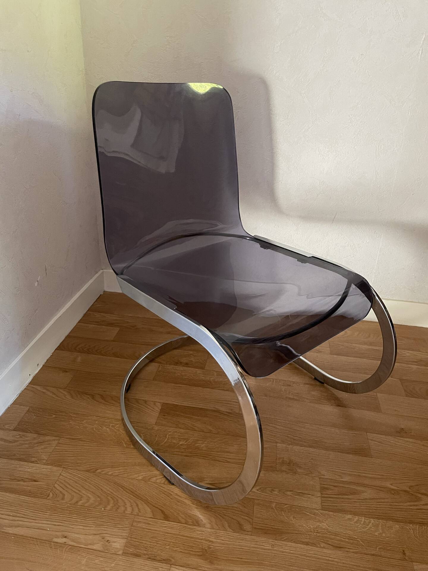 Vintage Space Age armchair in smoked plexiglass and chrome – 1970s