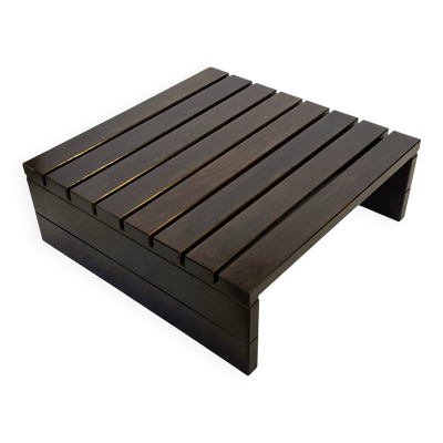 Table basse vintage à lattes design Wengé massif années 70 minimaliste