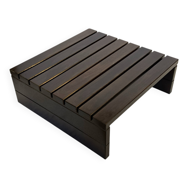 Table basse vintage à lattes design Wengé massif années 70 minimaliste