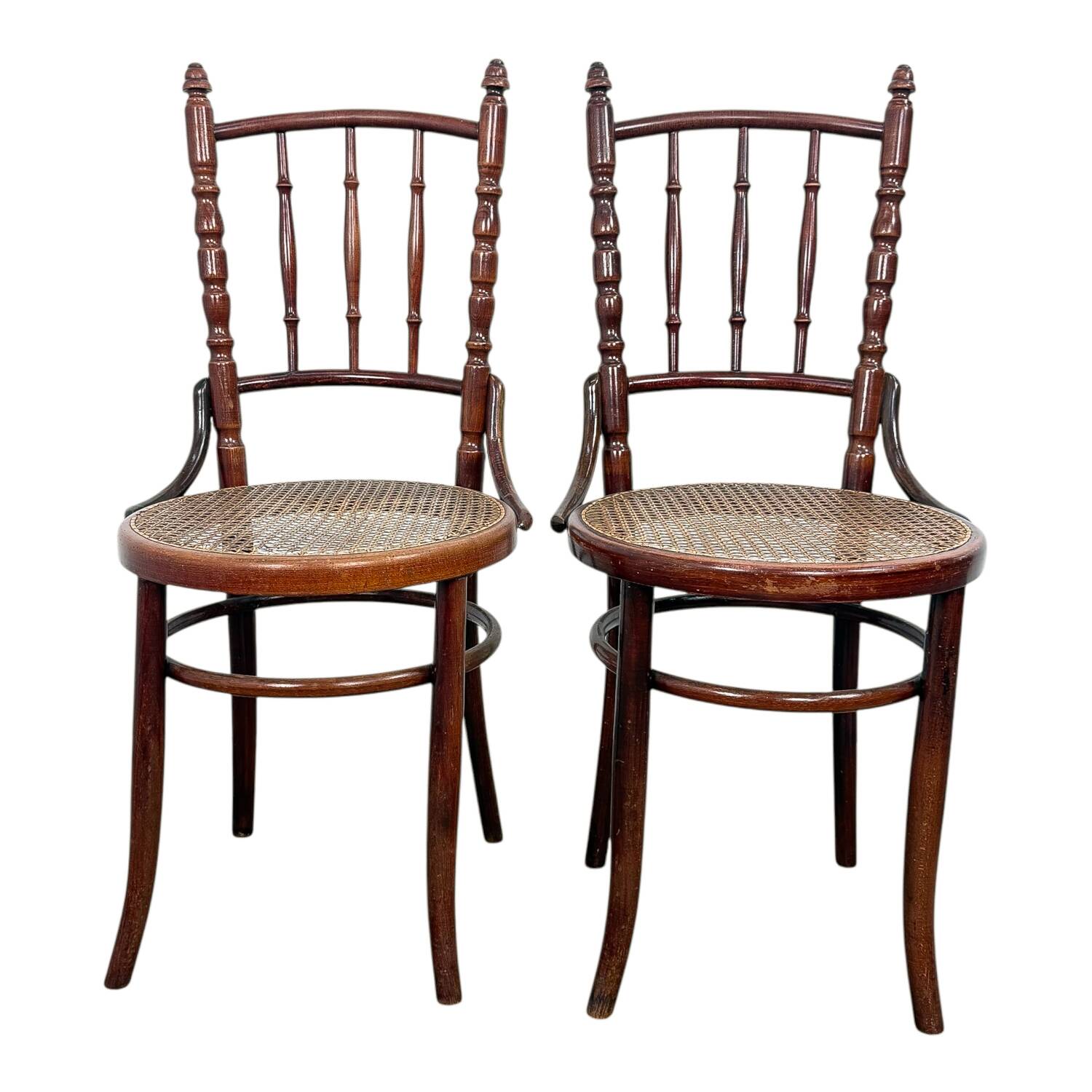 Set of Two Antique Fischel Bentwood Chairs – Vienna Café Chairs – Cane Seat