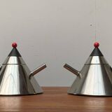 Postmodern Japanese kettle in stainless steel, set of 2