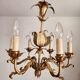 Vintage Hollywood Regency 6 light Chandelier gilded Italy Florence 1950-60