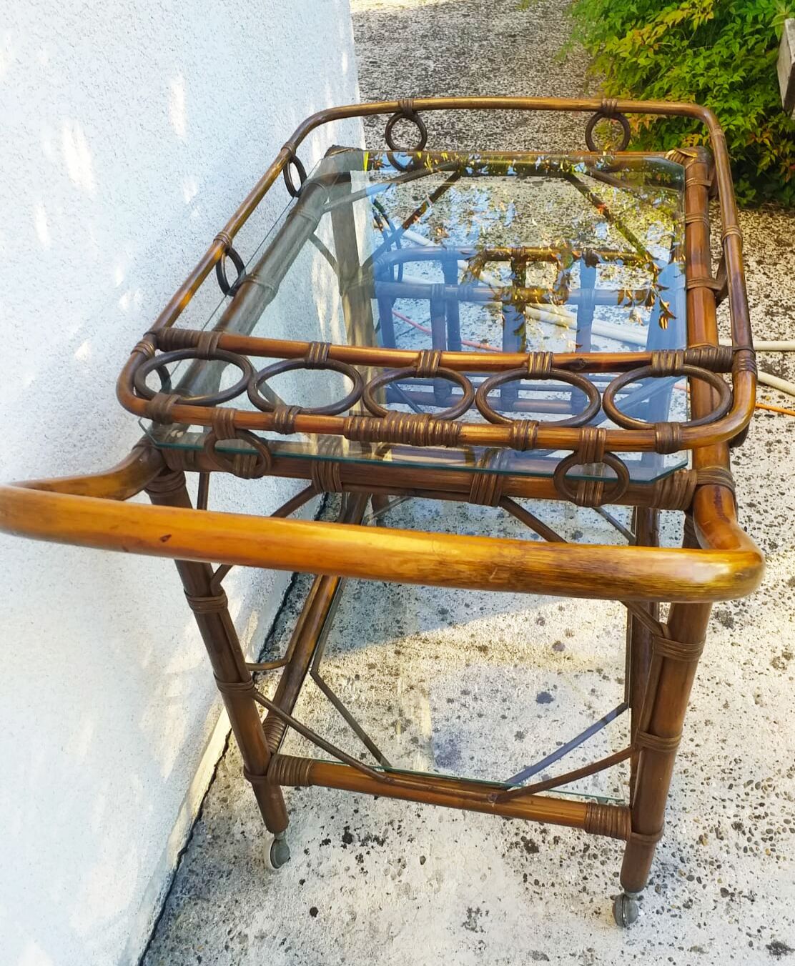 Bamboo serving trolley with wheels