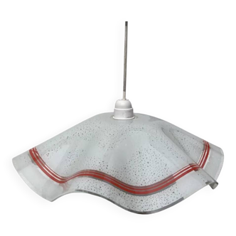 Suspension italienne en verre blanche et orange style Fazzoletto