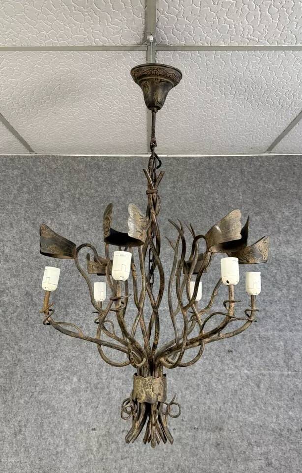 Vintage iron chandelier with rust patina circa 1980