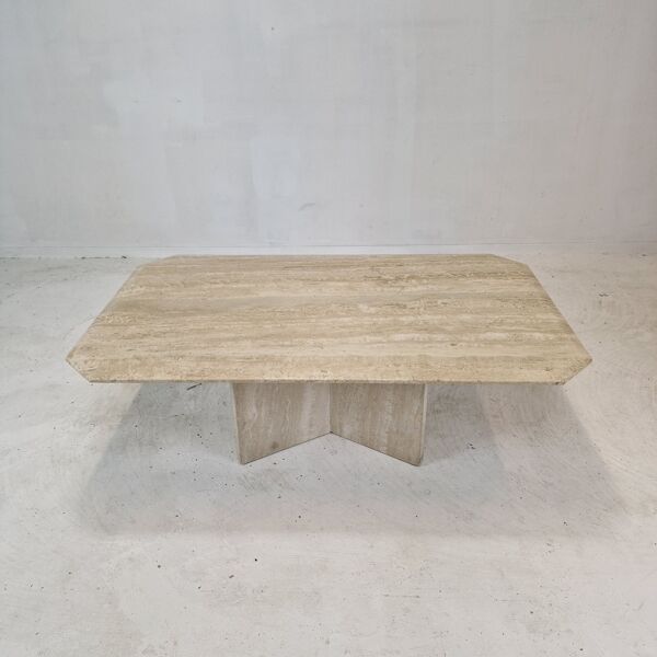 Table basse italienne en travertin, années 1980