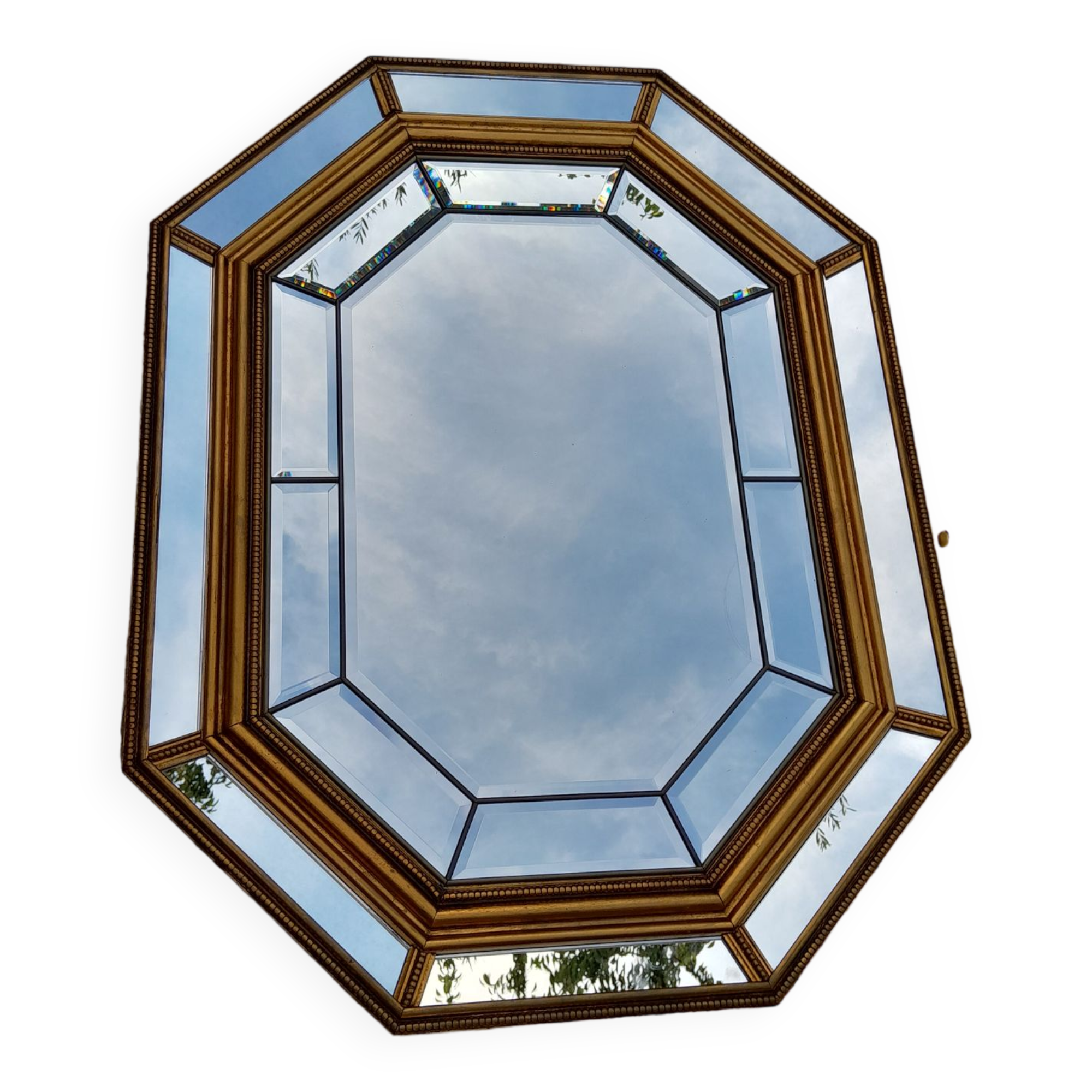 Venetian mirror 70s in wood and brass 69x90cm