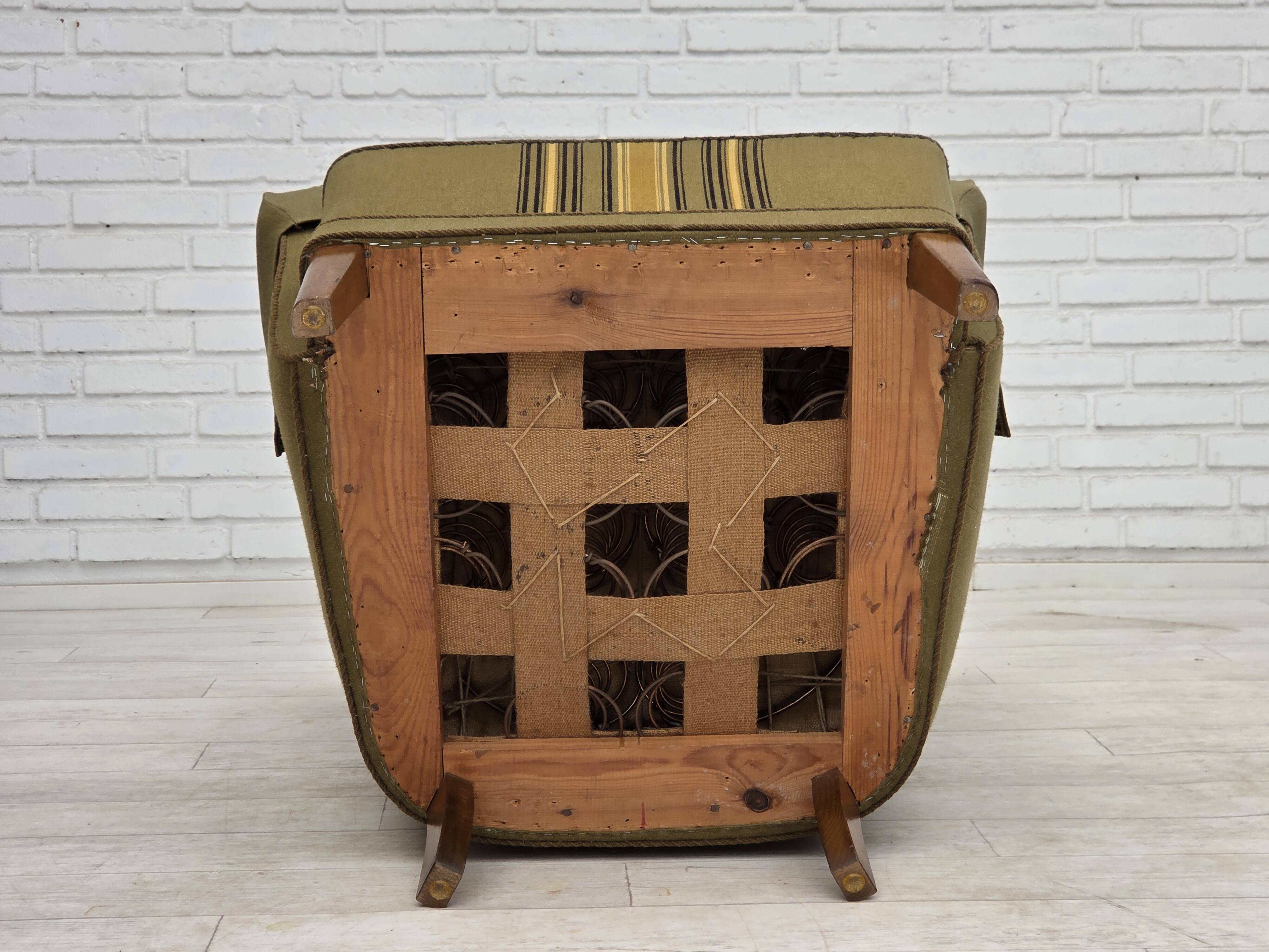 1960s, Danish highback armchair, original green furniture wool.