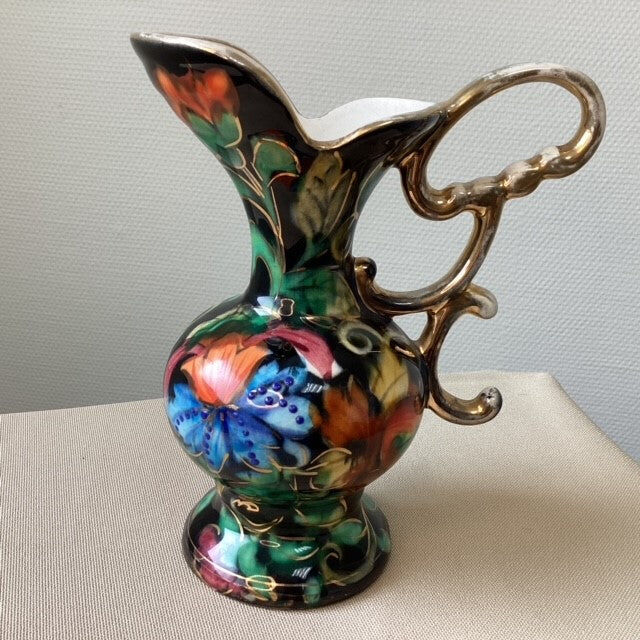 Vase motif fleurs en céramique d'art, faïence belge, Hubert Bequet