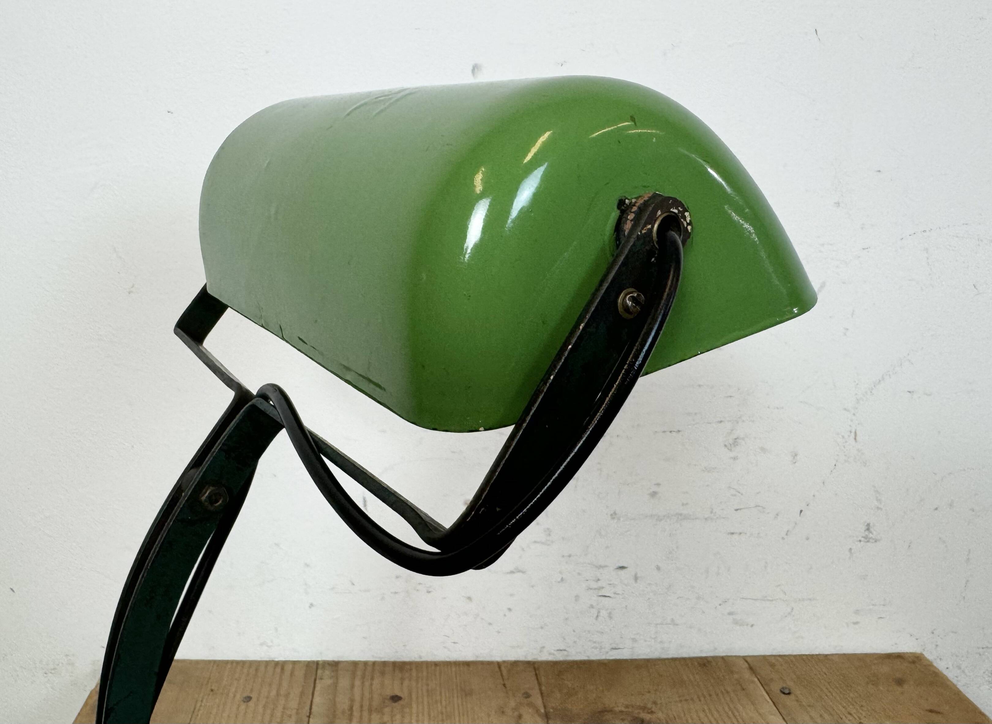 Vintage Green Enamel Bank Lamp, 1950s