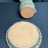 Vintage set of pitcher and saucer, Puisaye stoneware, 20th century