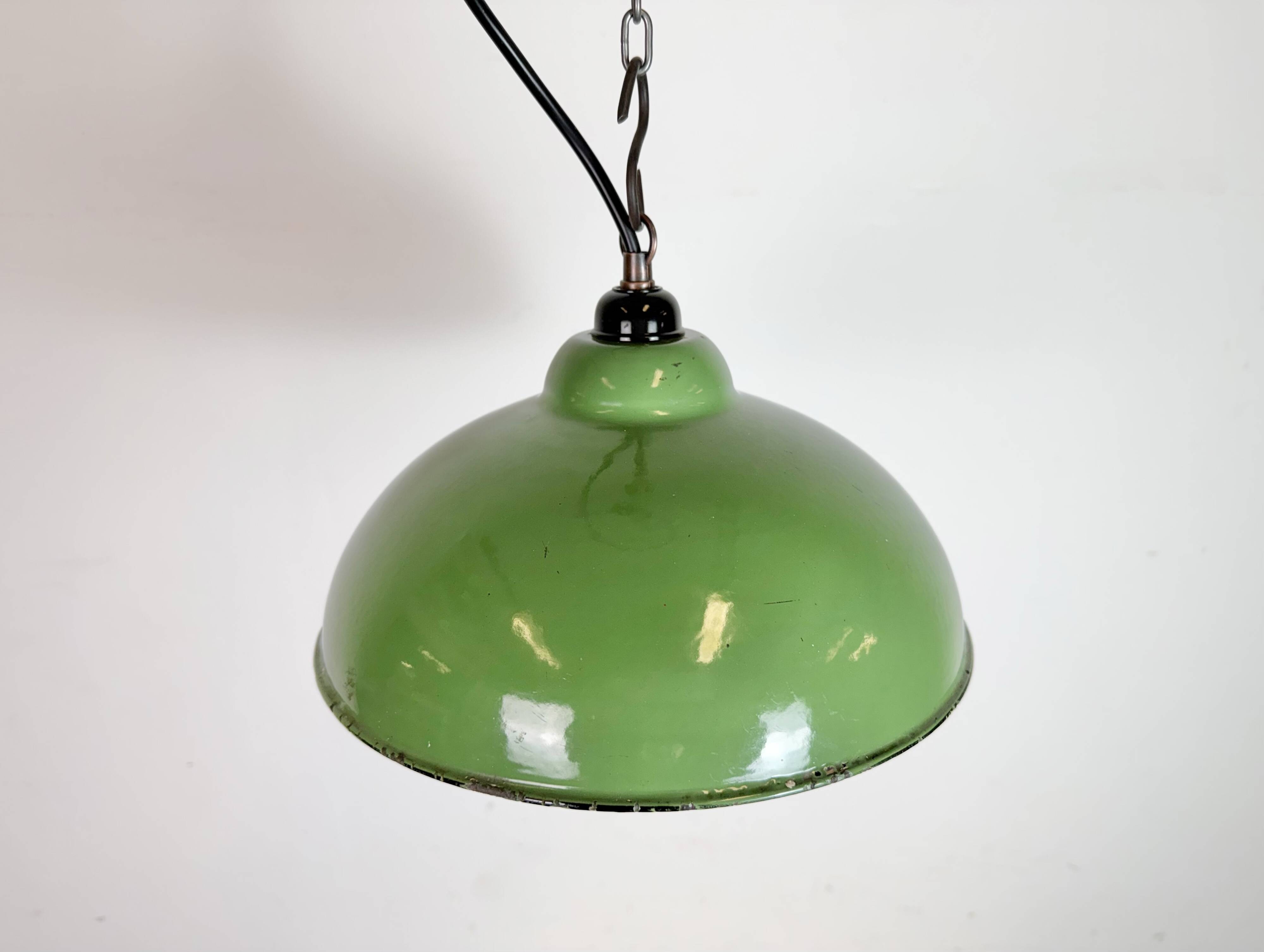 Industrial Green Enamel Factory Pendant Lamp, 1960s