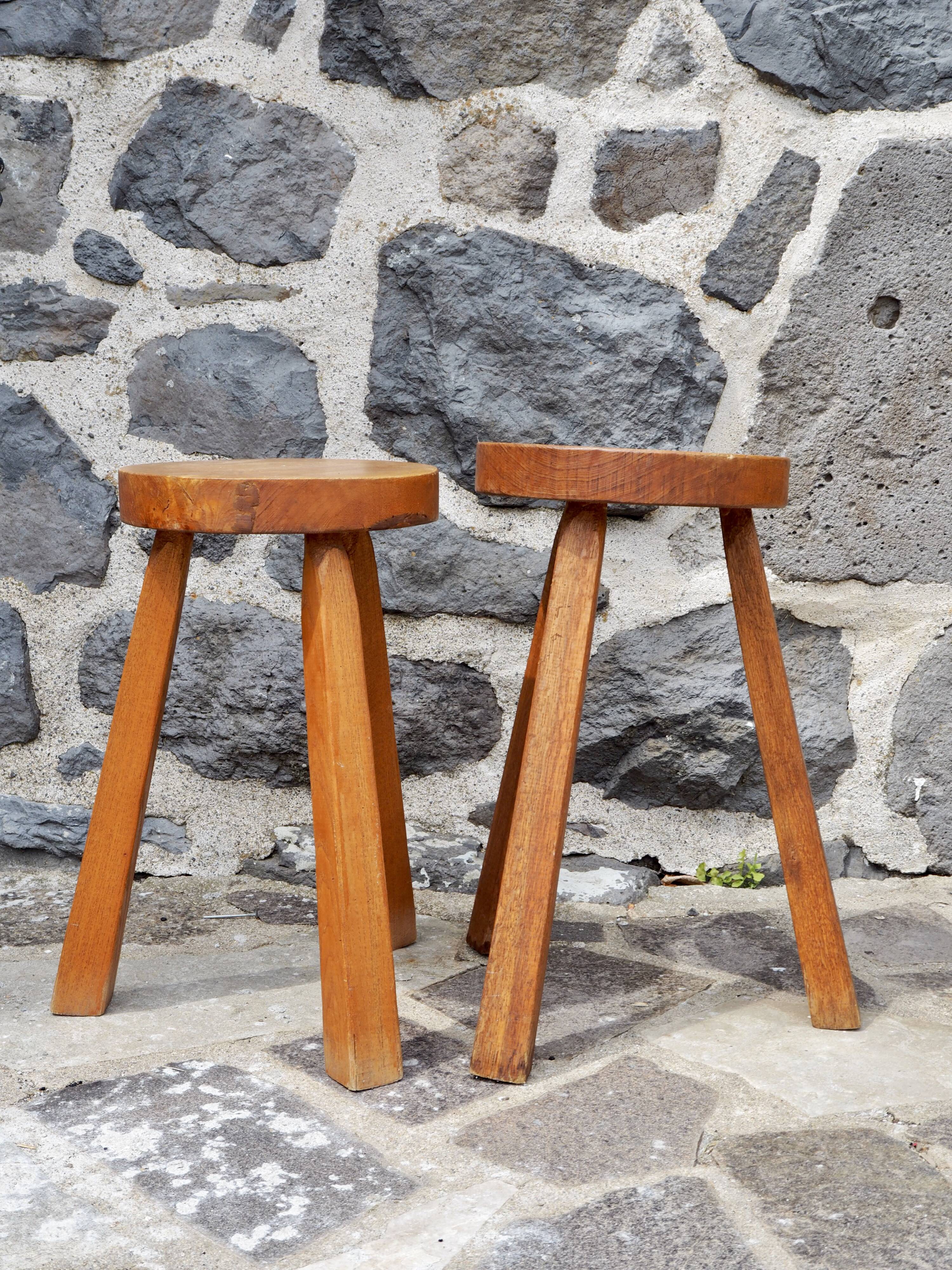 Pair of solid wood tripod stools
