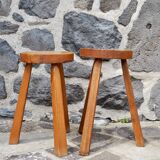 Pair of solid wood tripod stools