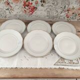 Set of 6 small white porcelain dinner plates with gold trim