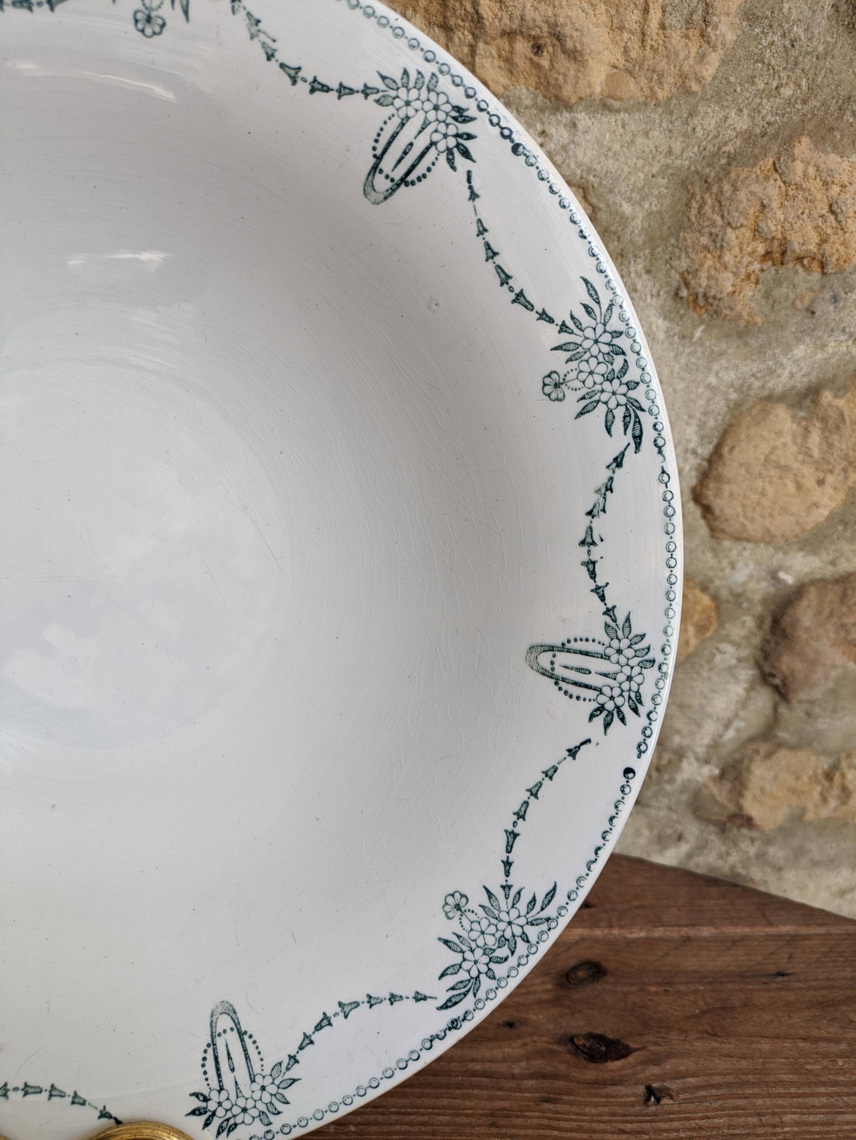 Old round ceramic serving dish Moulin des loups & Hamage model Graciela