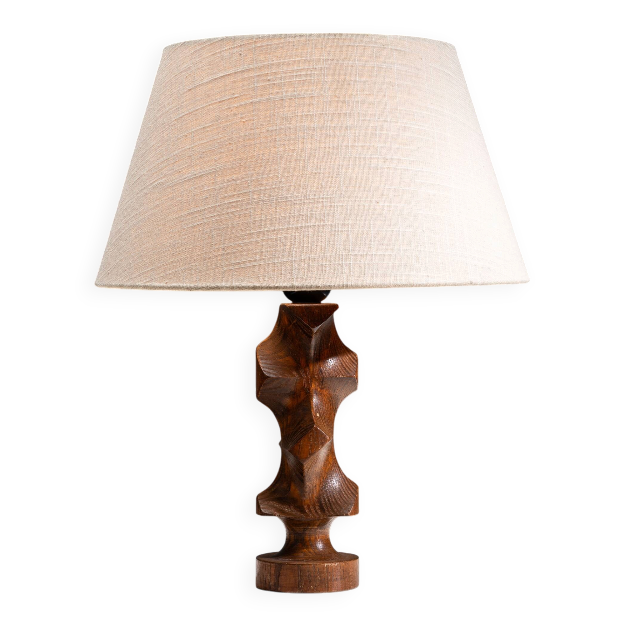 Mid-century brutalist wooden table lamp
