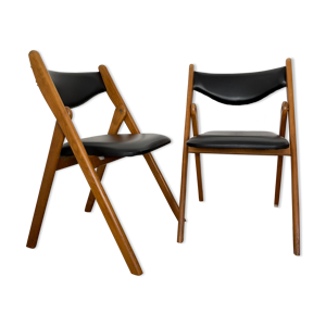 2 chaises pliantes bois et skaï