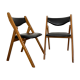2 folding chairs wood and skaï