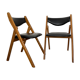 2 folding chairs wood and skaï