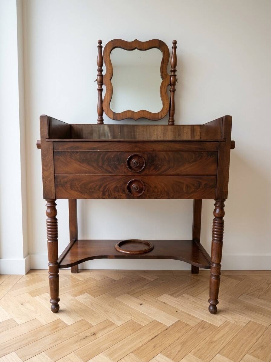 Vintage dressing table set: natural wood 80L x 39D