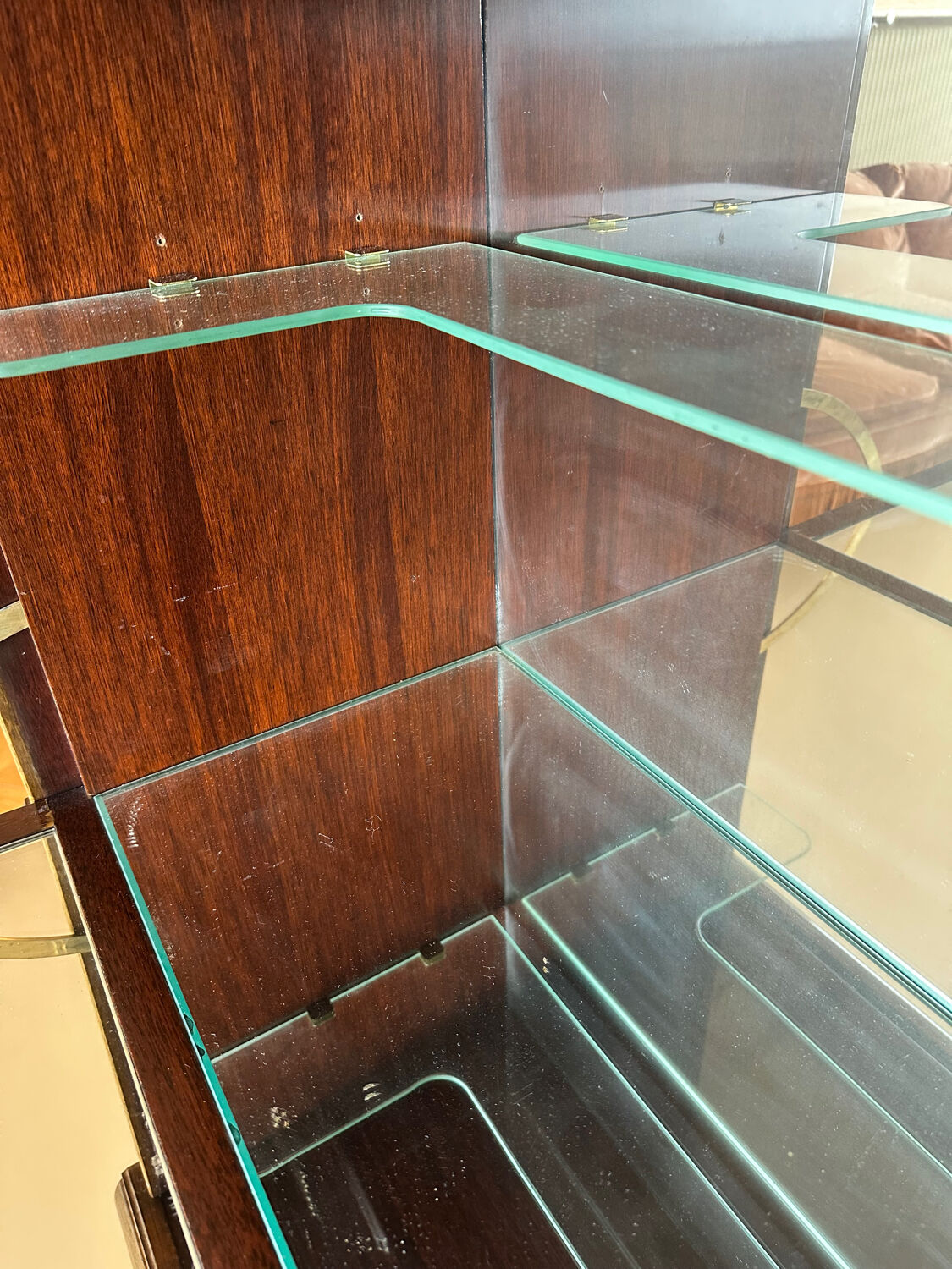 vintage mahogany bar cabinet with front-opening drawers in English style