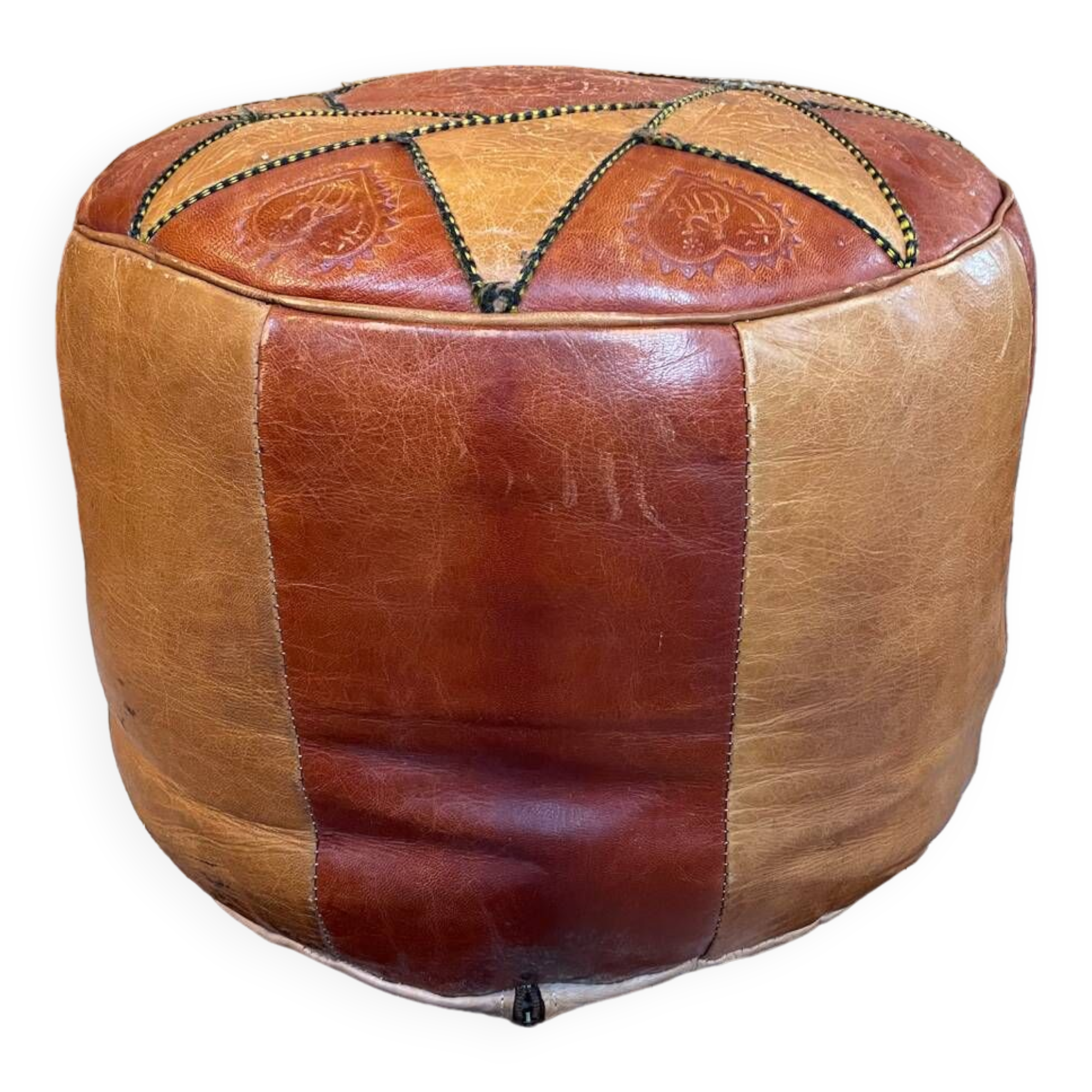 Vintage Berber leather pouf