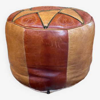 Vintage Berber leather pouf