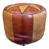 Vintage Berber leather pouf