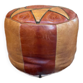 Vintage Berber leather pouf
