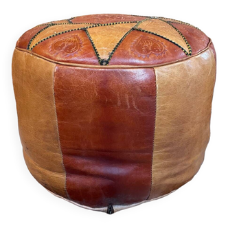 Vintage Berber leather pouf