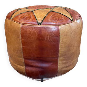 Pouf en cuir berbère vintage