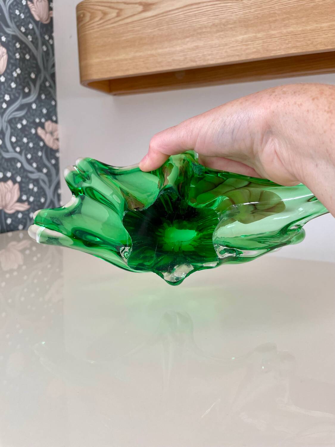 Vintage 60s green blown glass cup