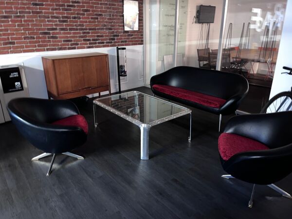 Paire de fauteuils Egg 1960 skai noir