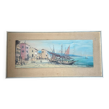 Aquarelle,  tableau vintage encadré, signé