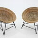 1960s pair of rattan woven basket chair with hairpin legs