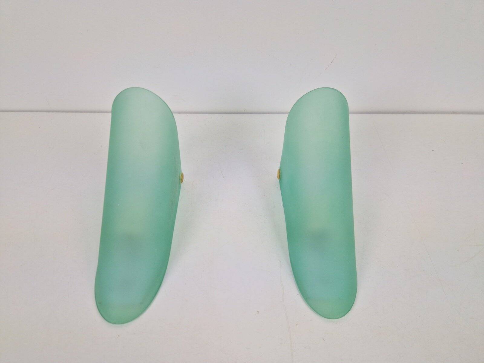 Vintage Triangular Conical Wall Sconces in Green Frosted Glass from Lumal-It, 1990s, Set of 2