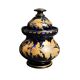 Antique covered pot or sugar bowl in blue and gold glass, early 20th century