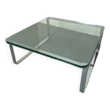 Table basse moderniste suisse en chrome, acier et verre de Strässle, années 1970