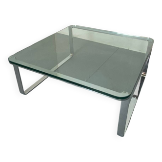 Table basse moderniste suisse en chrome, acier et verre de Strässle, années 1970