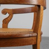 French Neoclassical Oak Chair with Wicker Seat, Late 19th Century