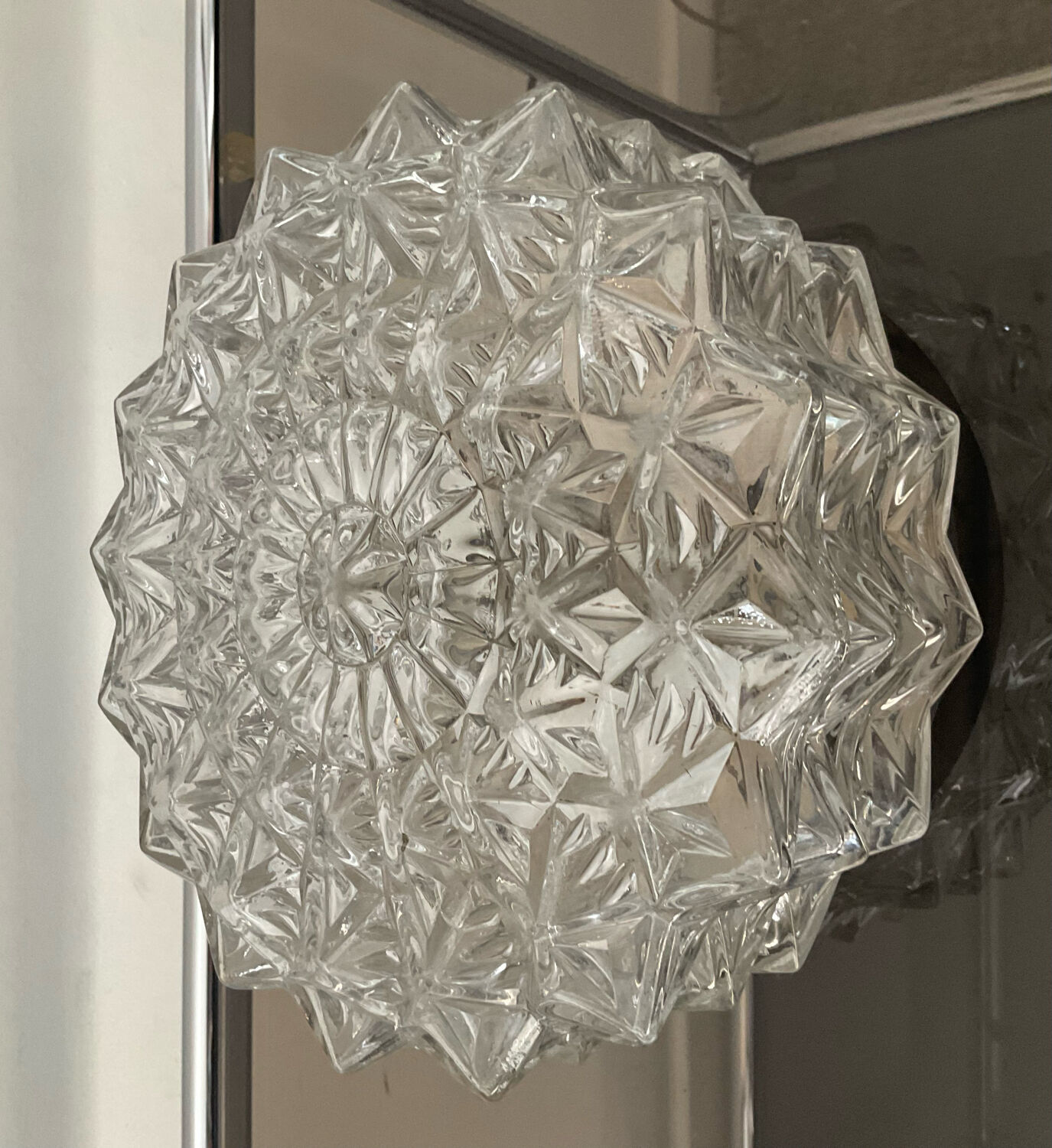 Vintage cast glass ceiling lamp 70s