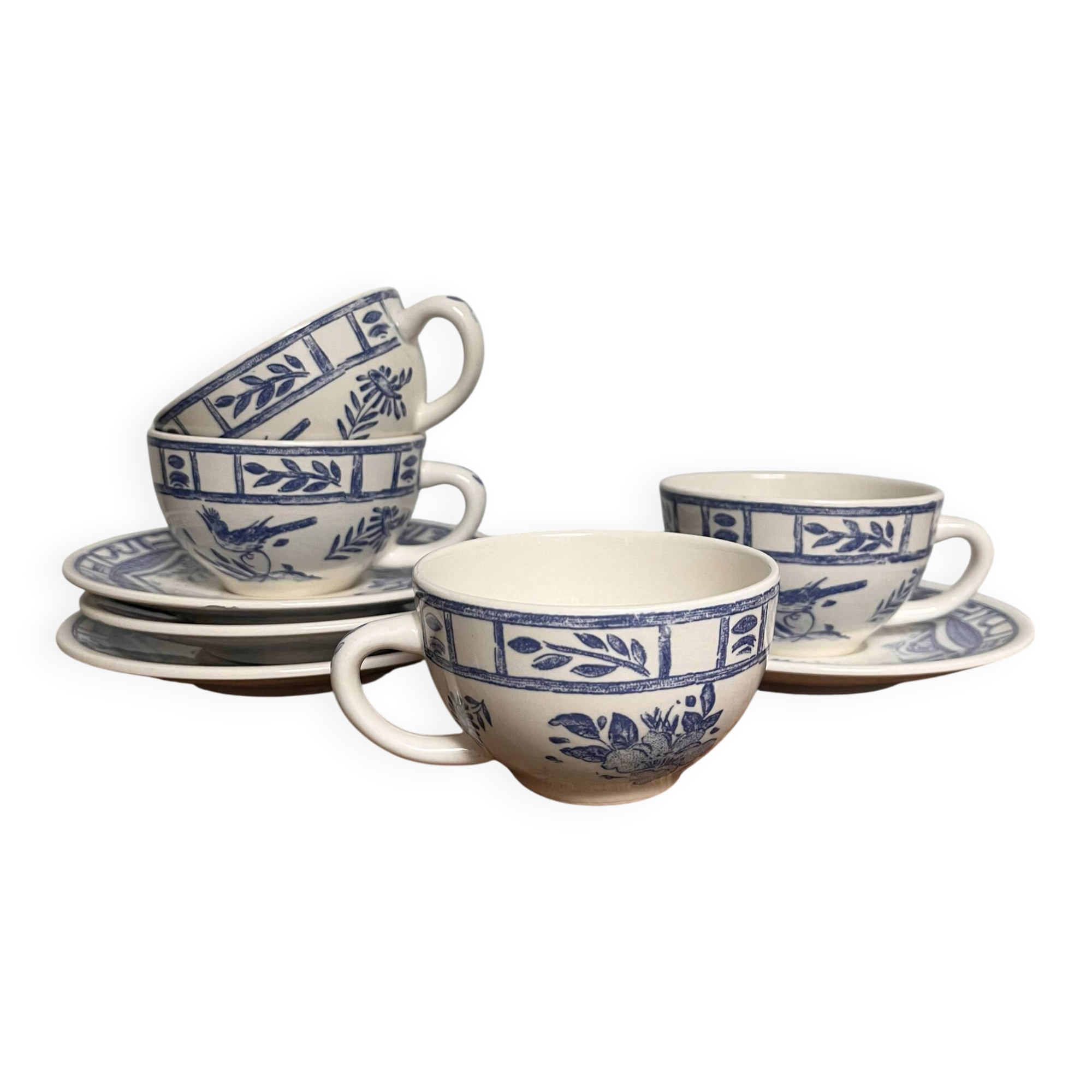 4 tasses à café Gien Oiseau Bleu