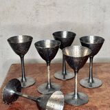 Set of six hammered metal stemmed glasses