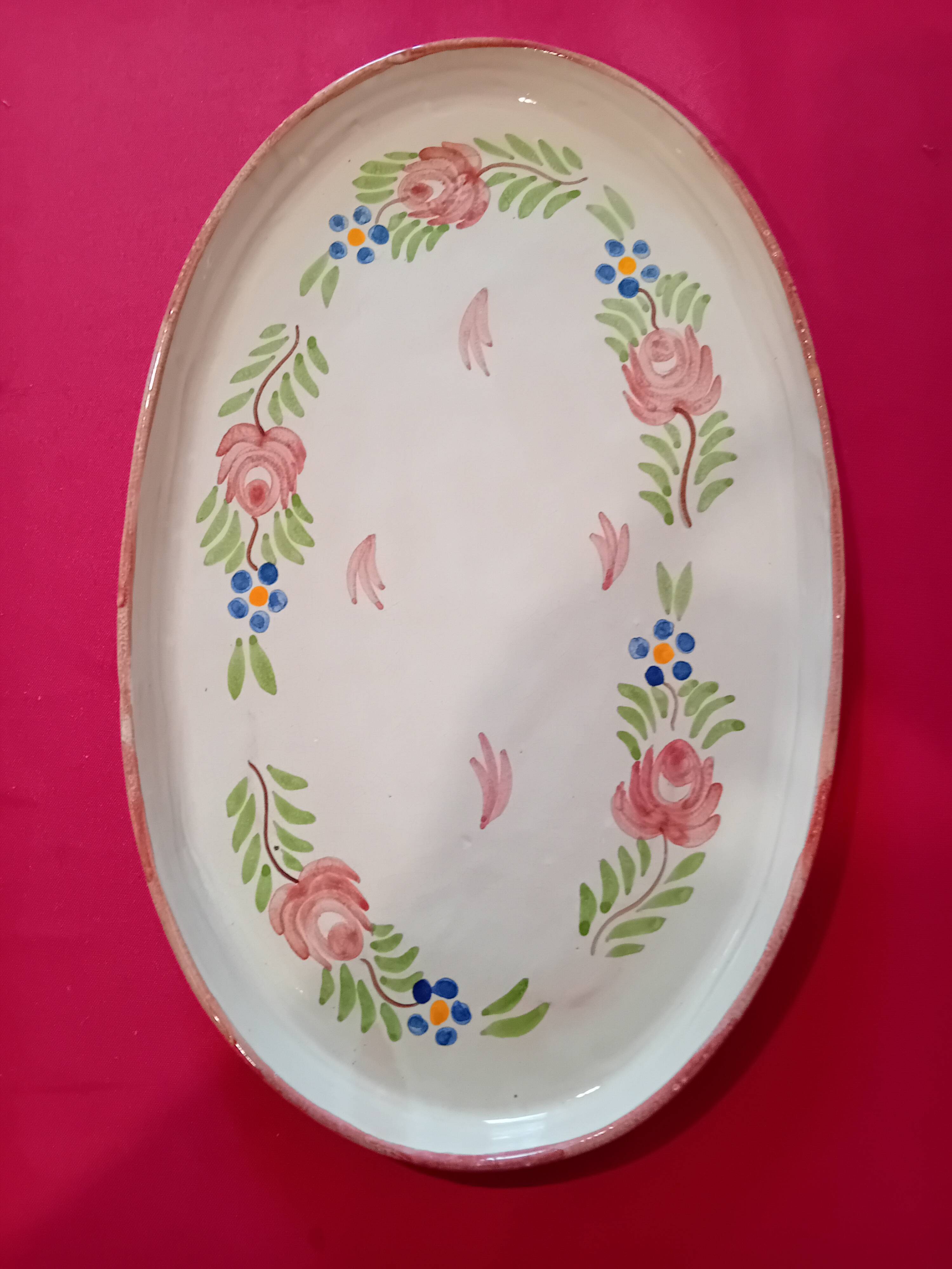 Antique provincial style asparagus drainer and dish signed M