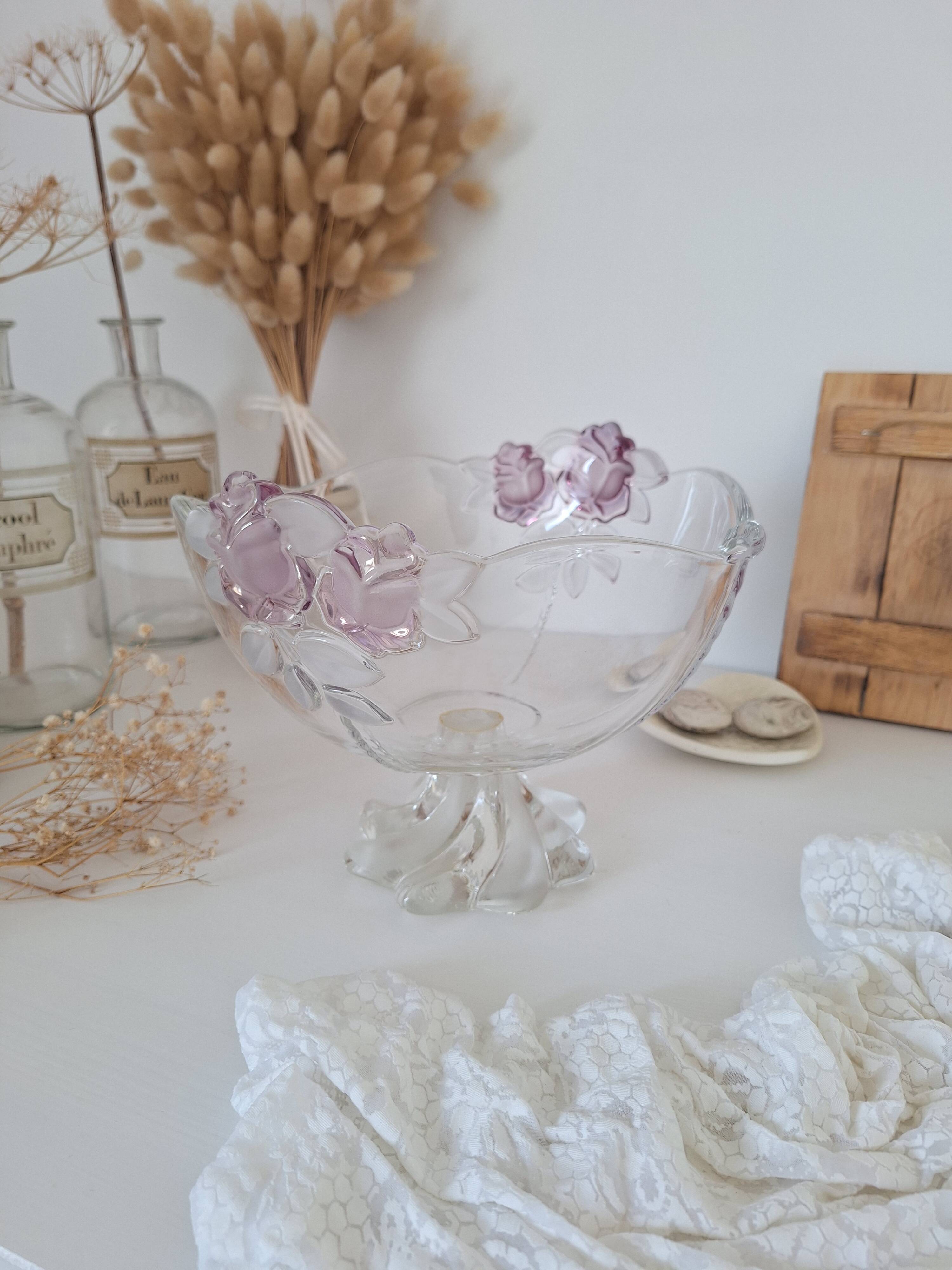 Coupe à fruits en verre blanc et rose