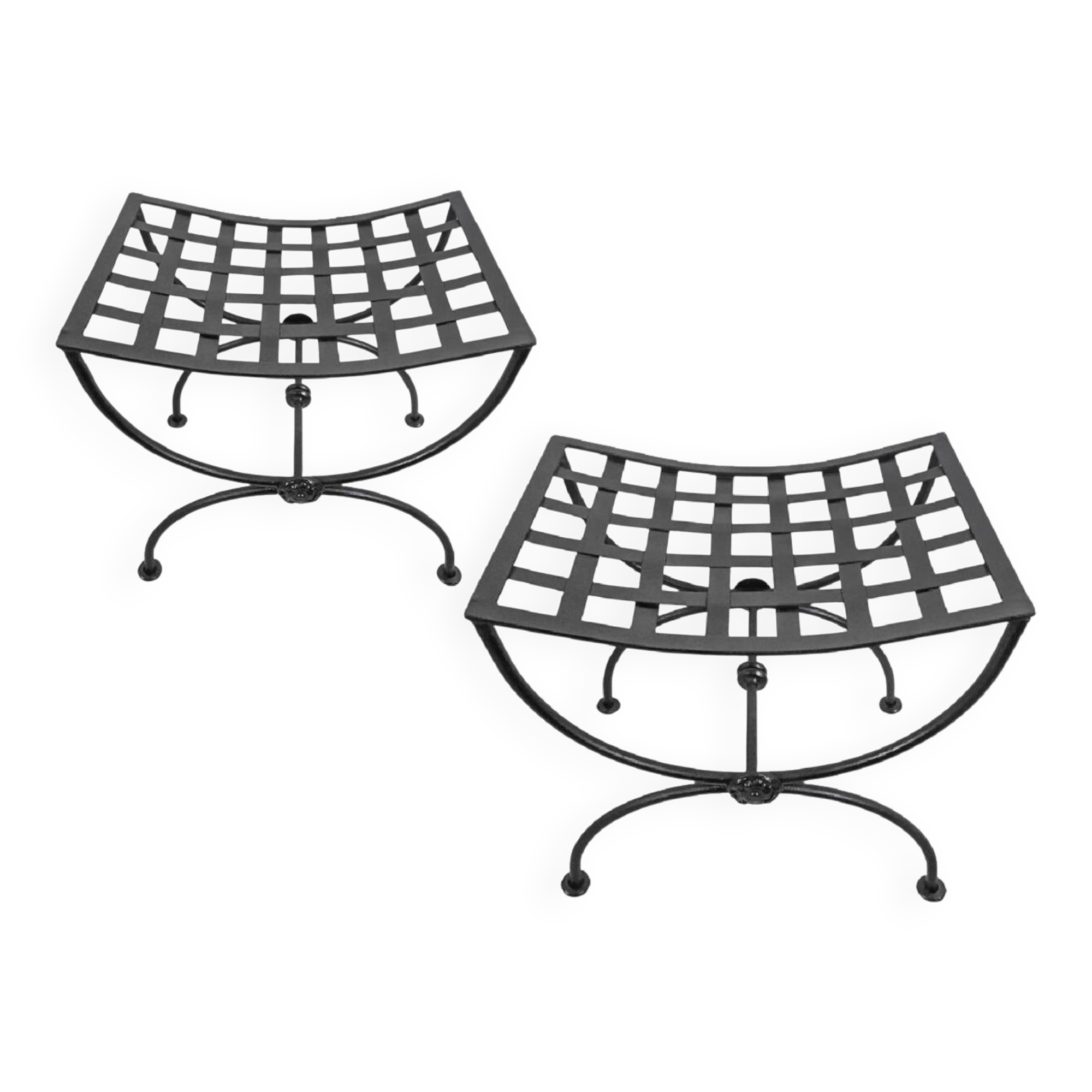 Pair of curule stools - Wrought iron - Vintage 20th century Excellent condition