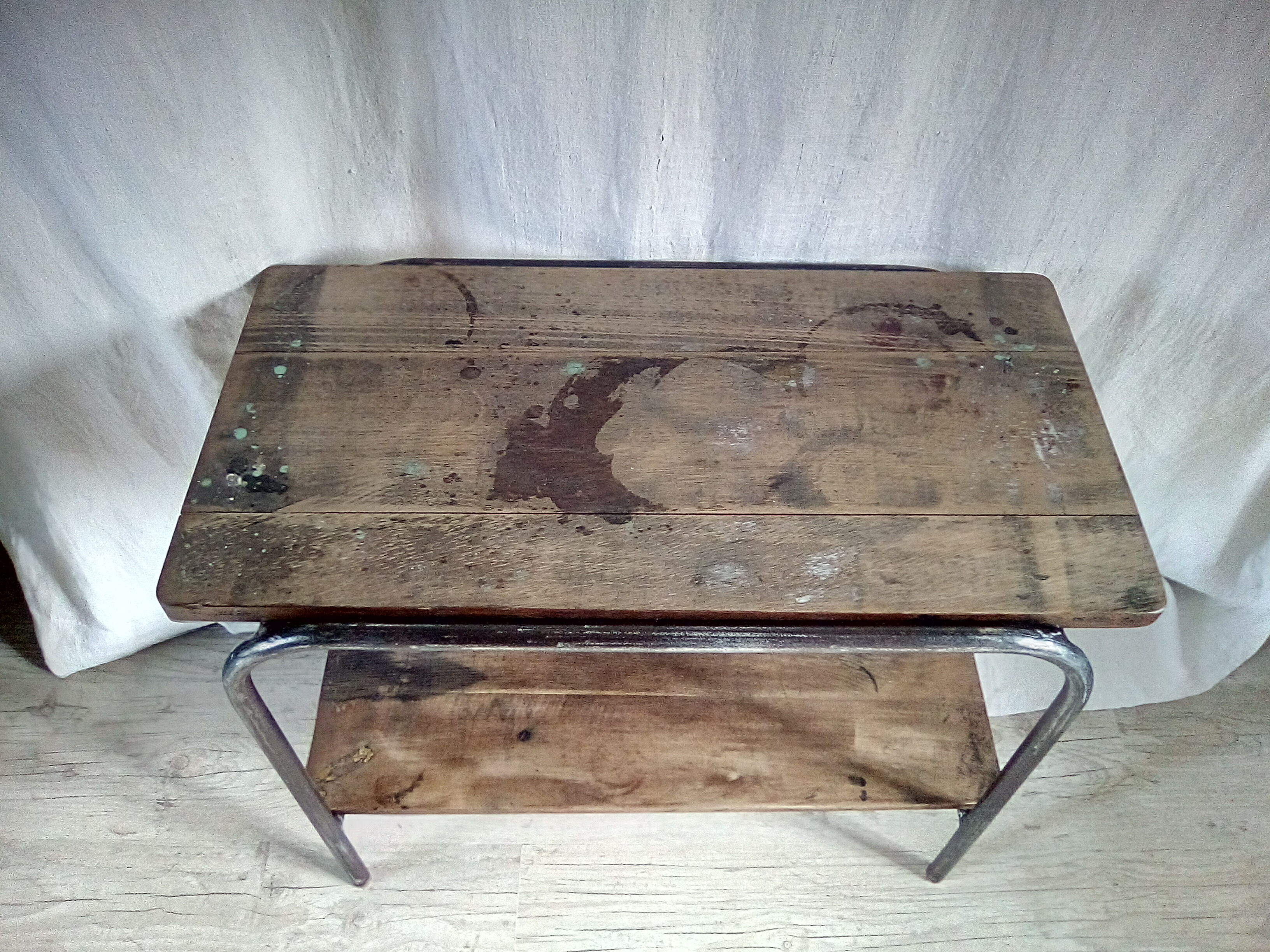 2-level industrial wood and metal side table