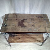 2-level industrial wood and metal side table