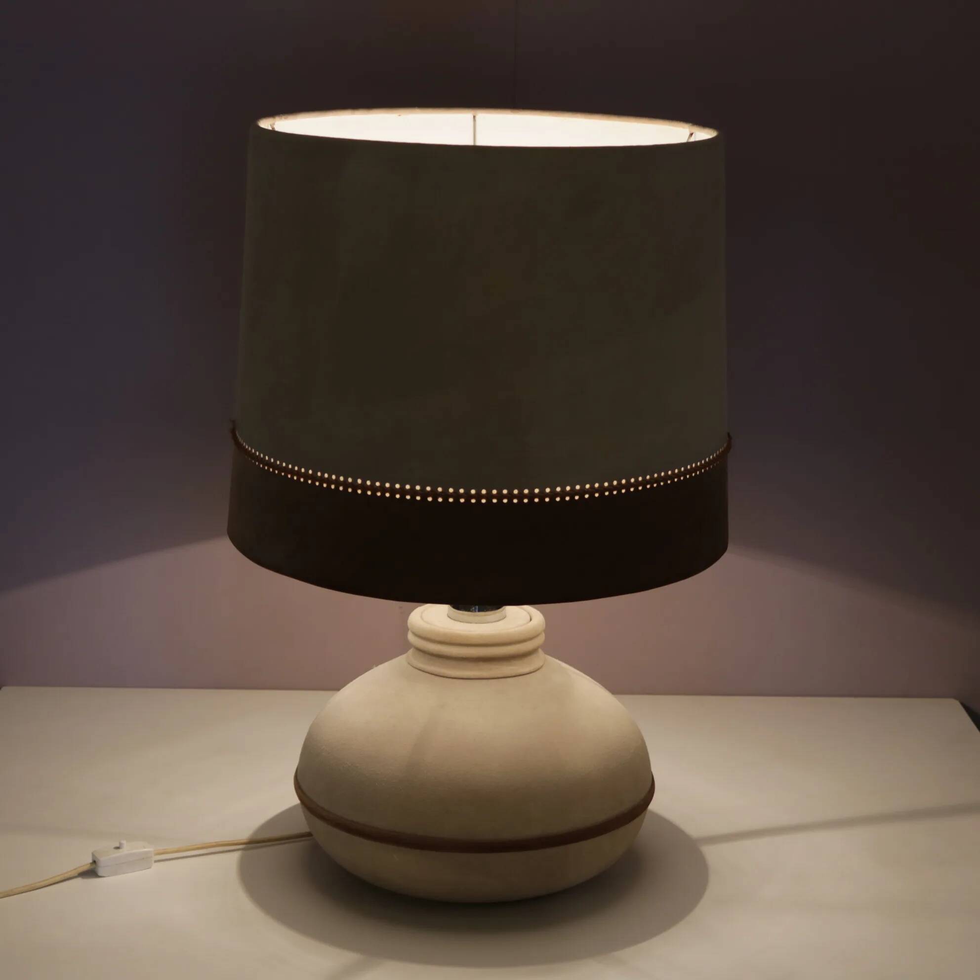 1970s suede upholstered table lamp / France